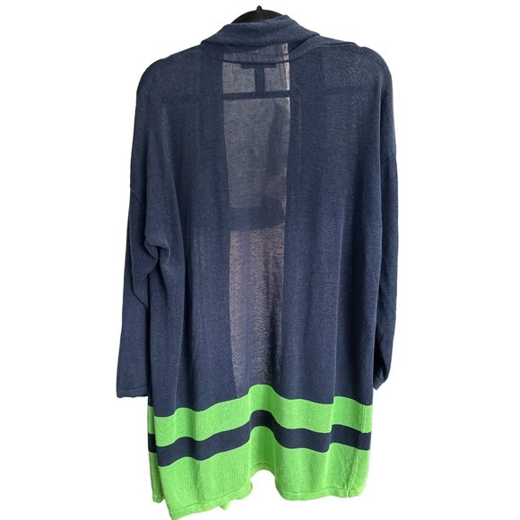 Lauren Ralph Lauren sz 1X linenblend navy/green pockets long line open cardigan - Picture 2 of 6